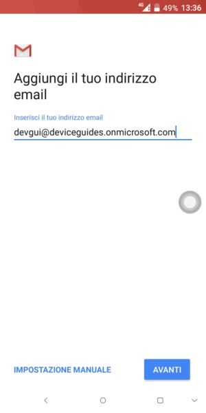 Inserisci il tuo indirizzo email e seleziona IMPOSTAZIONE MANUALE