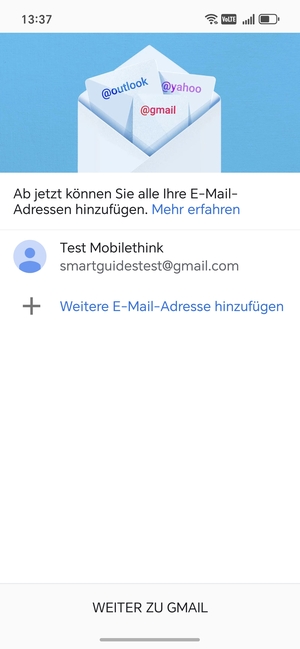 Wählen Sie WEITER ZU  GMAIL