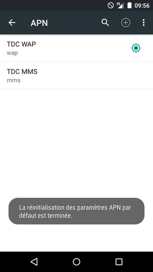 Votre téléphone va être réinitialisé avec les paramètres Internet et MMS par défaut