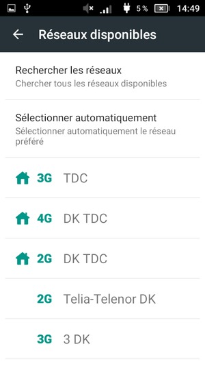 Sélectionnez un opérateur réseau dans la liste