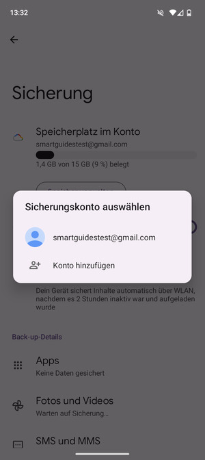 Wählen Sie Ihr Konto für Backup