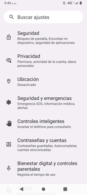 Desplácese y seleccione Seguridad