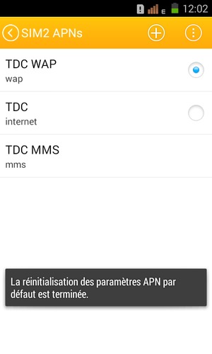Votre téléphone va être réinitialisé avec les paramètres Internet et MMS par défaut