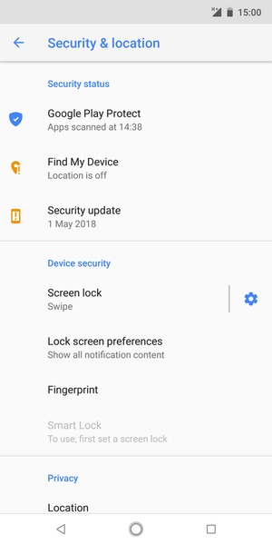 To activate your screen lock, go to the Security & location menu and select Screen lock
