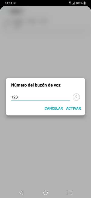 Introduzca el Número del buzón de voz y seleccione ACTIVAR