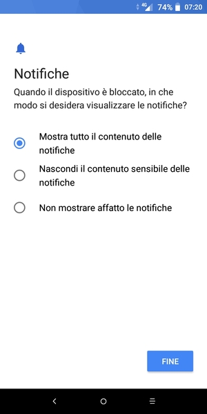 Seleziona la tua opzione preferita e poi FINE
