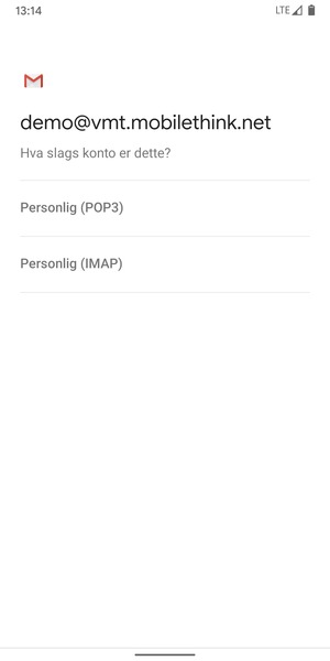 Velg Personlig (POP3) eller Personlig (IMAP)