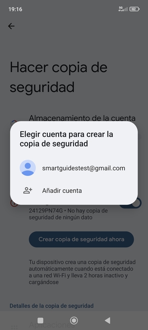 Seleccione su cuenta de copia de seguridad