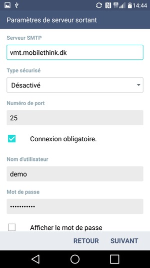Saisissez l'adresse du serveur sortant