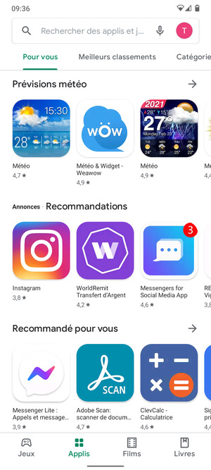 Sélectionnez la barre de Recherche