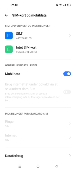 Vælg SIM1 eller SIM2