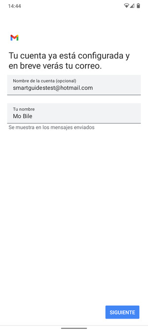 Déle a su cuenta un nombre y escriba su nombre. Seleccione SIGUIENTE