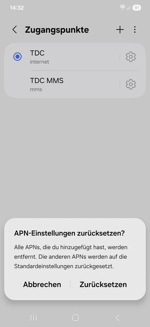 Wählen Sie Zurücksetzen
