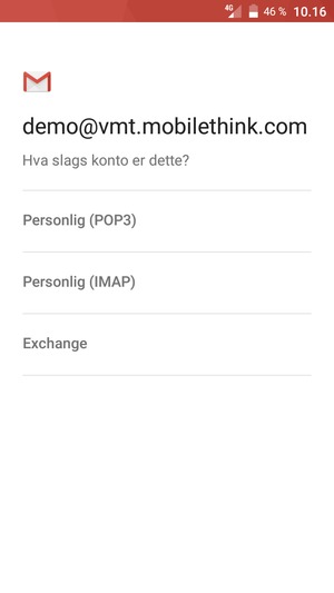 Velg Personlig (POP3) eller Personlig (IMAP)