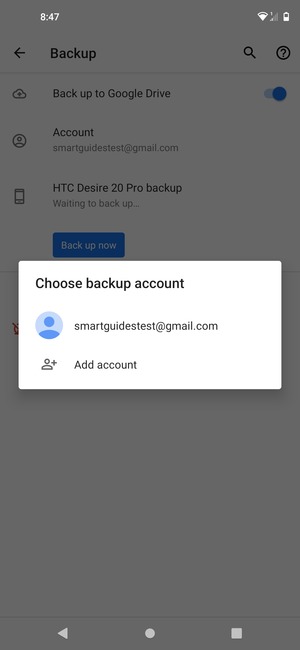 Select your backup account