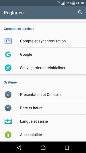 Faites défiler et sélectionnez Compte et synchronisation