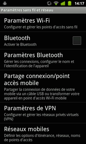 Sélectionnez Réseaux
mobiles