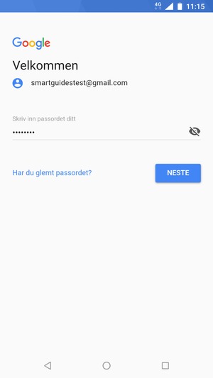 Skriv inn passord og velg NESTE