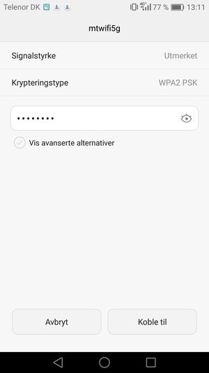 Skriv inn Wi-Fi-passord og velg Koble til