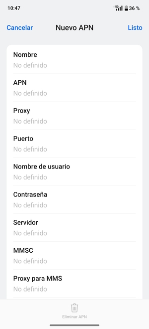 Introduzca la información de Internet