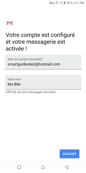 Donnez un nom à votre compte et saisissez votre nom. Sélectionnez SUIVANT