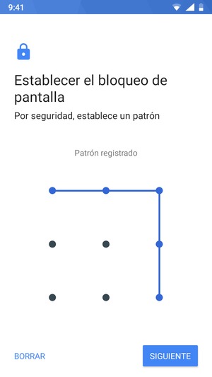 Dibuje un patrón de desbloqueo y seleccione SIGUIENTE