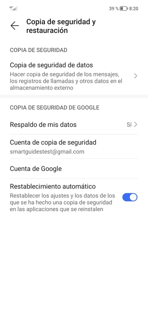 Seleccione Cuenta de copia de seguridad