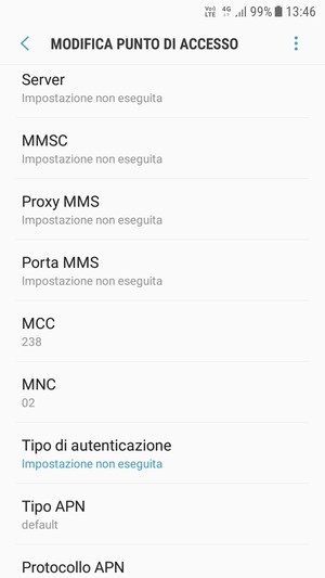 Scorri verso il basso e inserisci le informazioni degli MMS