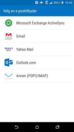 Velg Gmail eller Hotmail (Outlook.com)