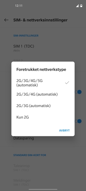 Velg ønsket alternativ