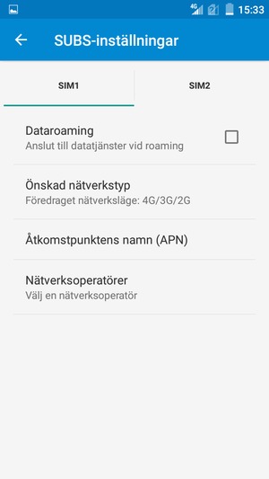 Välj SIM-kortet och välj Åtkomstpunktens namn (APN)