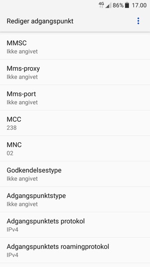 Scroll ned og indtast internet oplysninger