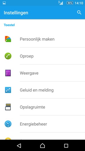 Keer terug naar het Instellingen menu en selecteer Energiebeheer