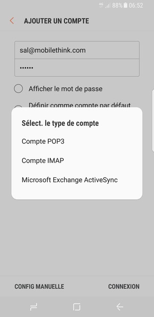 Sélectionnez Microsoft Exchange ActiveSync