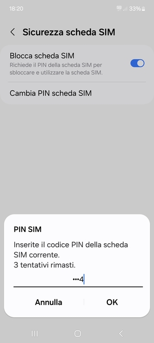 Inserisci Codice PIN della scheda SIM corrente e seleziona OK