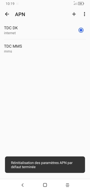 Votre téléphone va être réinitialisé avec les paramètres Internet et MMS par défaut