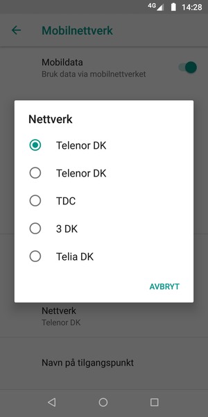 Velg en nettverksoperatør fra listen