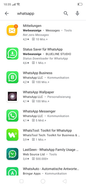 Wählen Sie die App