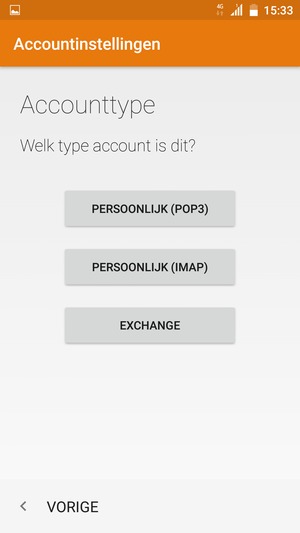 Selecteer PERSOONLIJK (POP3) of PERSOONLIJK (IMAP)