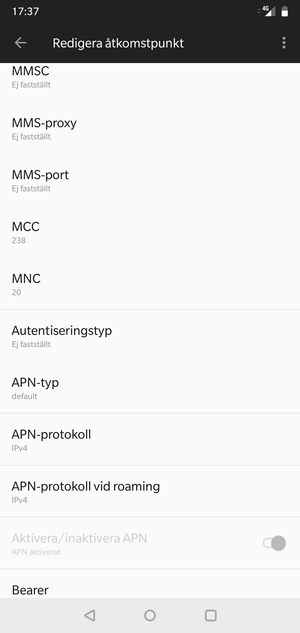 Scrolla ner och ange MMS-information