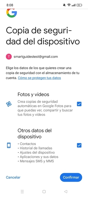 Seleccione la opciones deseada y seleccione Confirmar