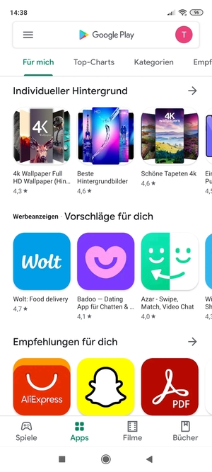 Wählen Sie die Suchleiste