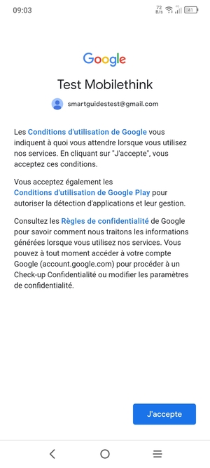 Sélectionnez J'accepte