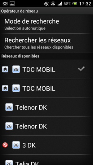 Sélectionnez un opérateur réseau dans la liste
