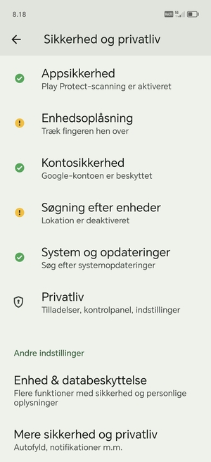 Scroll til og vælg Mere sikkerhed og privatliv