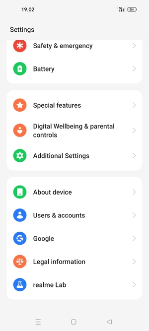 Scroll to and select About device