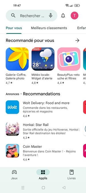 Sélectionnez la barre de Recherche