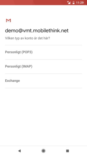 Välj Personligt (POP3) eller Personligt (IMAP)