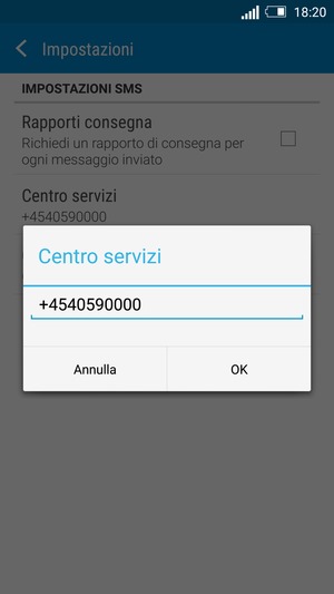 Inserisci il numero di Centro servizi e seleziona OK