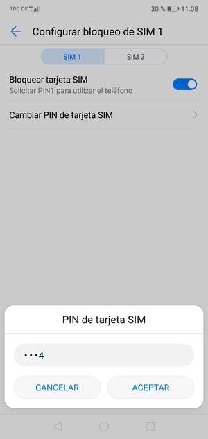 Introduzca su PIN anterior de SIM y seleccione ACEPTAR